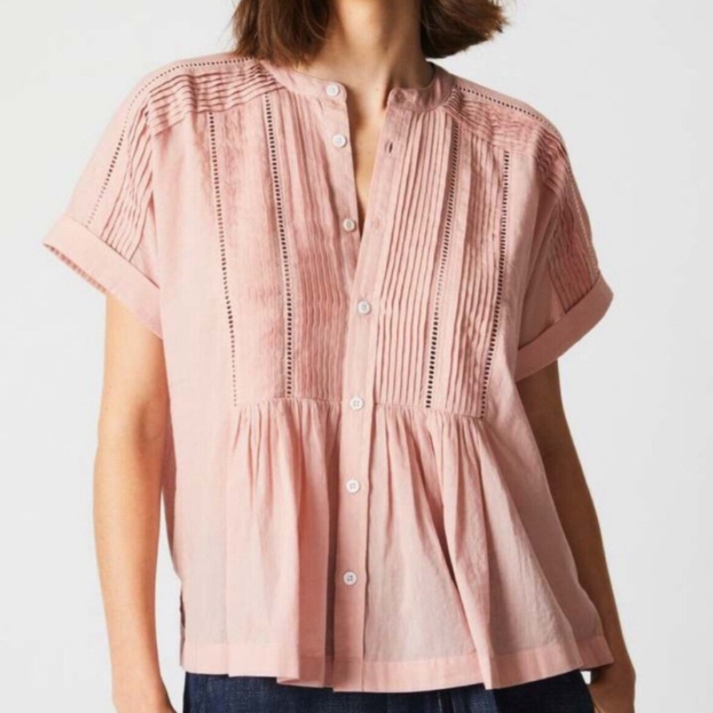 Billy Reid Pink Pintuck Button-Front Blouse
